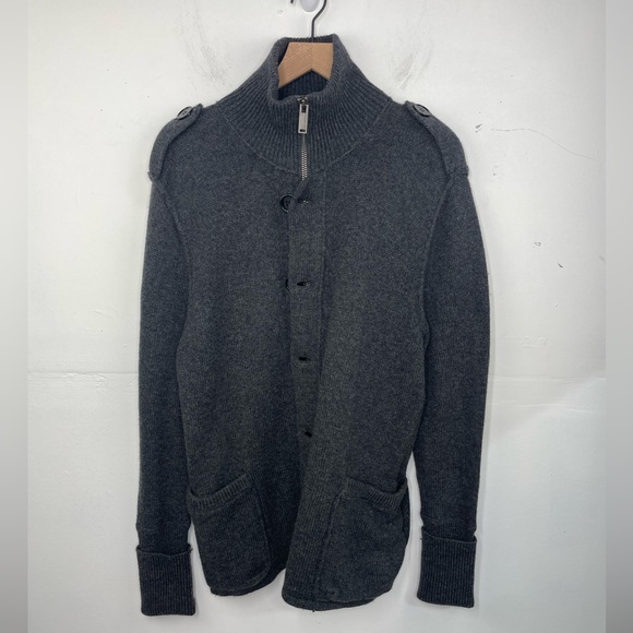 KARL LAGERFELD Men’s Long Sleeve Wool Blend Cardigan Charcoal Gray Mock Neck XL - Picture 1 of 13